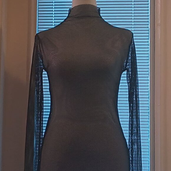 Kate Hewko 💗 Womens Long Sleeve Higher Neck Black Mesh Top 💗 - Picture 4 of 14